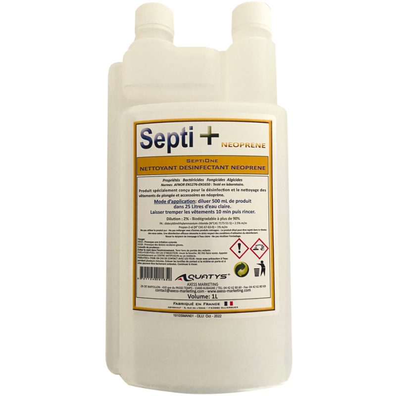 SEPTI+ NEOPRENE - Bactéricide Concentré Vêtements & Accès.
Néoprène (1 litre avec doseur)
